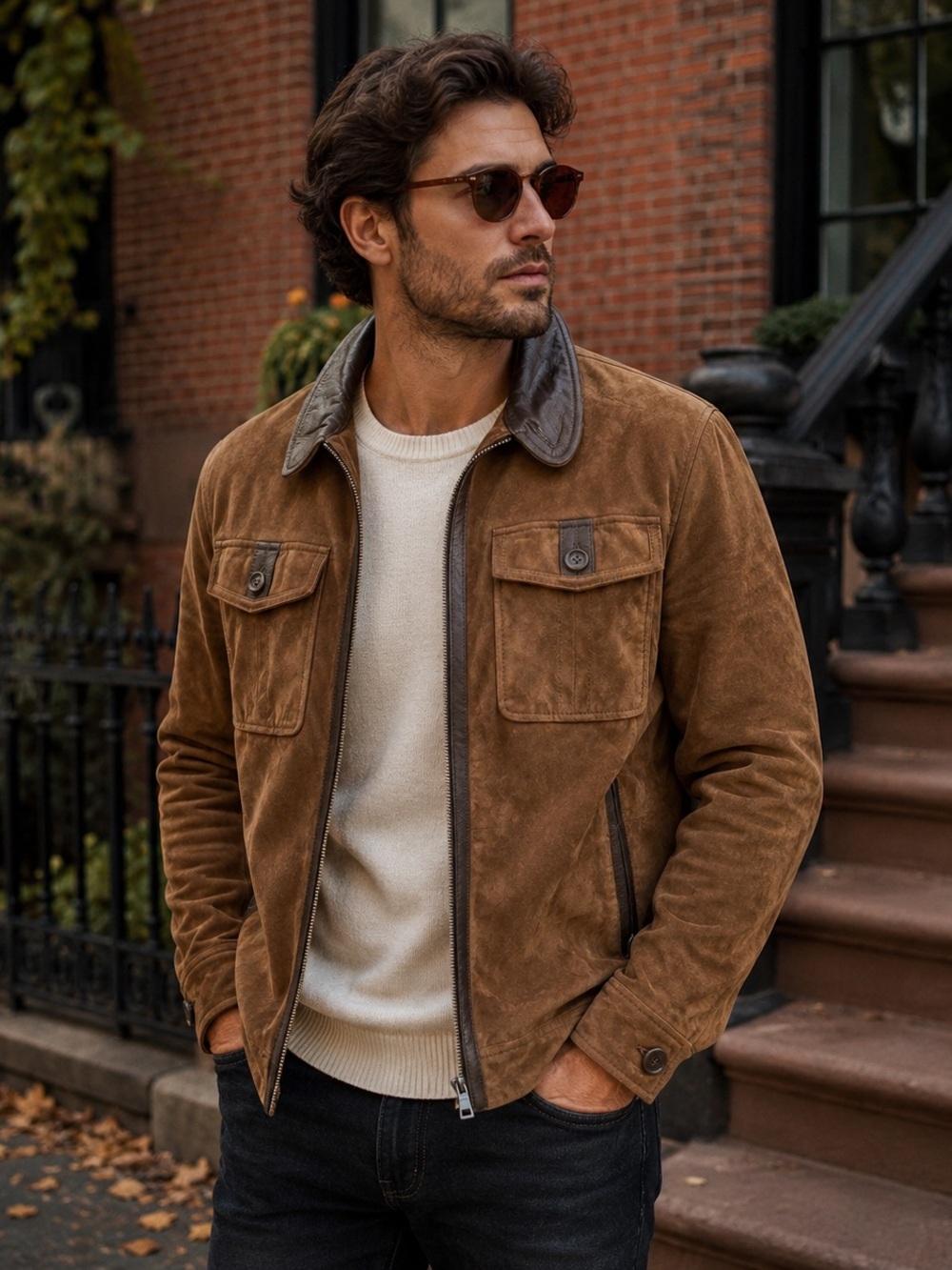 Cole Haan Brown Suede Leather Jacket Size M $598
